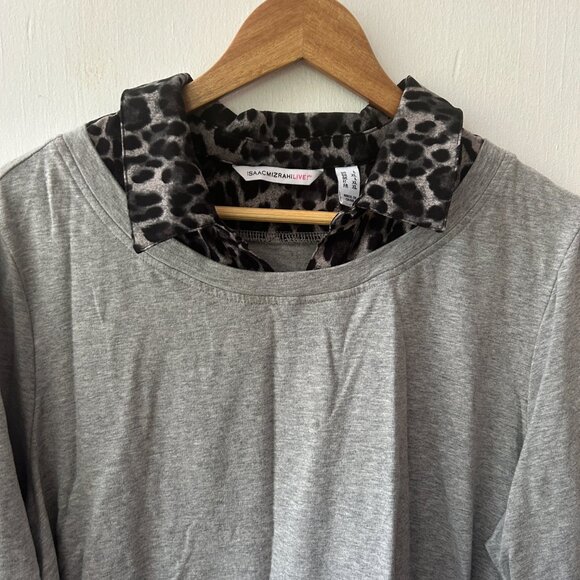 IsaacMizrahiLive Pullover Womens Large Gray Animal Print Collared Long Sleeve - Picture 2 of 5